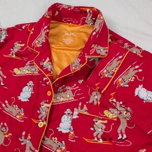 Nick and Nora Christmas Sock Monkeys Pajama Shirt Women's XL Red Festival